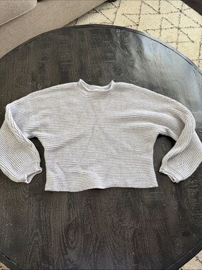 Poof! Light Gray Ribbed Knit Top